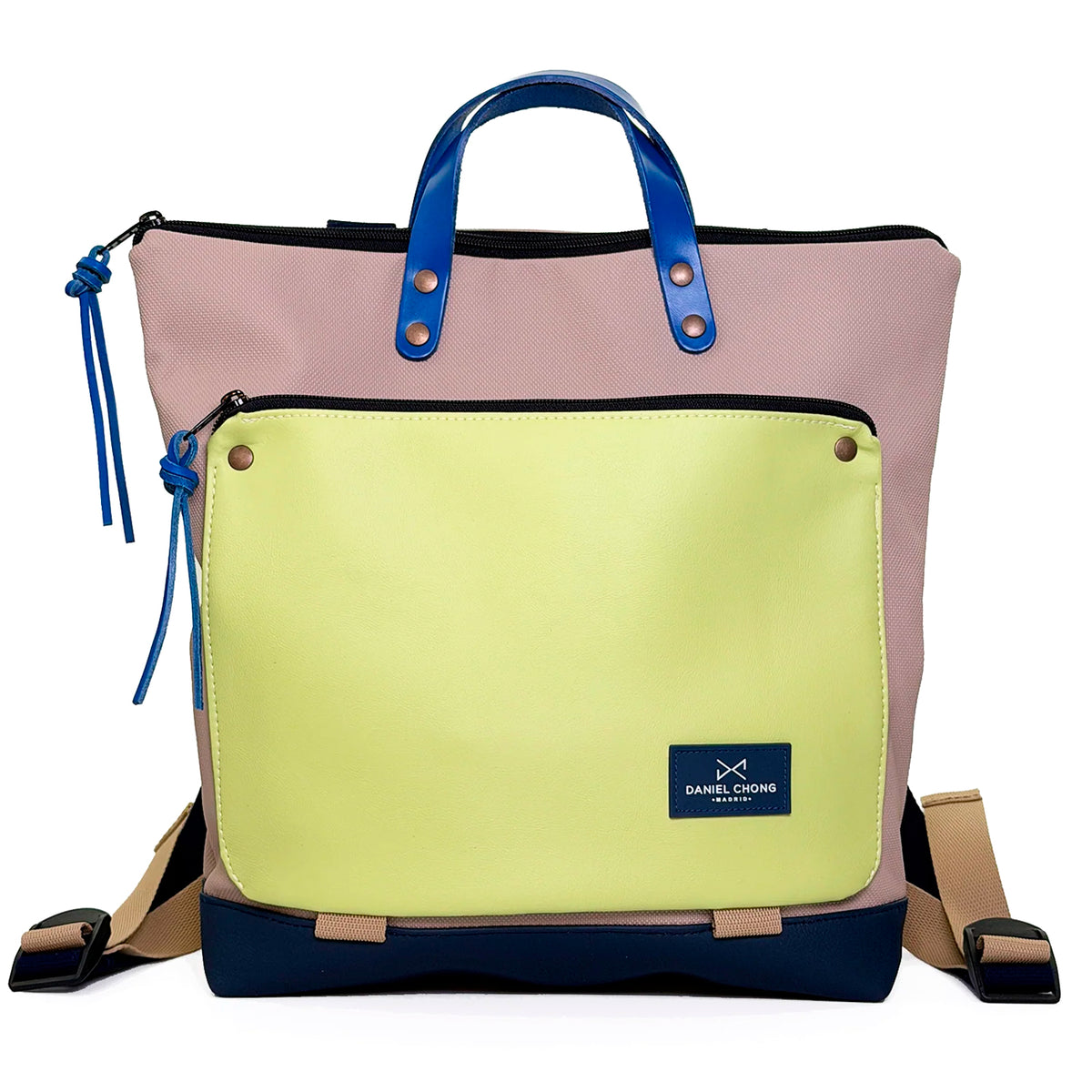 Mochila Book Holder Cuadrada Impermeable con bolsillo extra Daniel Chong - Beige con bolsillo amarillo
