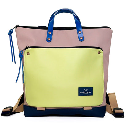 Mochila Book Holder Cuadrada Impermeable con bolsillo extra Daniel Chong - Beige con bolsillo amarillo