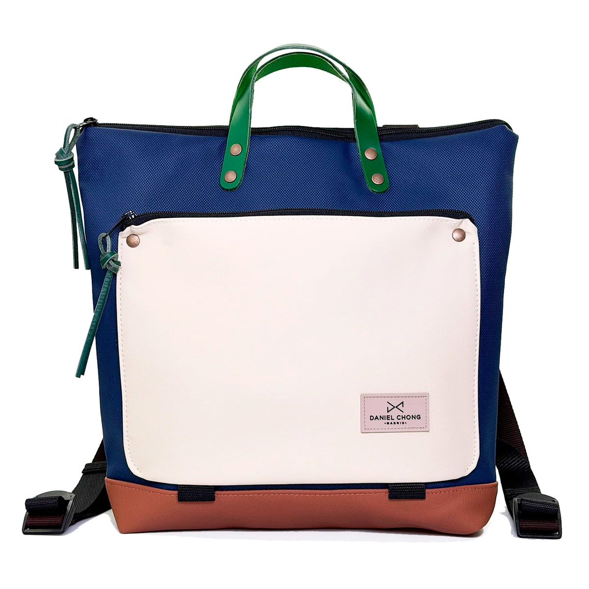 Mochila Book Holder Cuadrada Impermeable con bolsillo extra Daniel Chong - Azul con bolsillo beige