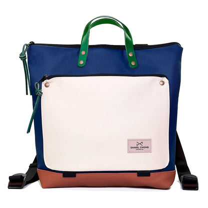 Mochila Book Holder Cuadrada Impermeable con bolsillo extra Daniel Chong - Azul con bolsillo beige