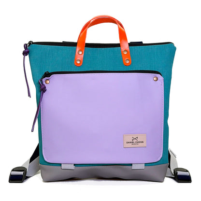 Mochila Book Holder Cuadrada Impermeable con bolsillo extra Daniel Chong - Turquesa con bolsillo lila