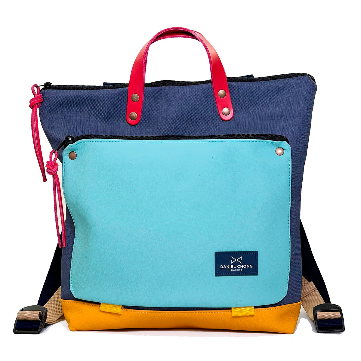 Mochila Book Holder Cuadrada Impermeable con bolsillo extra Daniel Chong - Azul con bolsillo azul