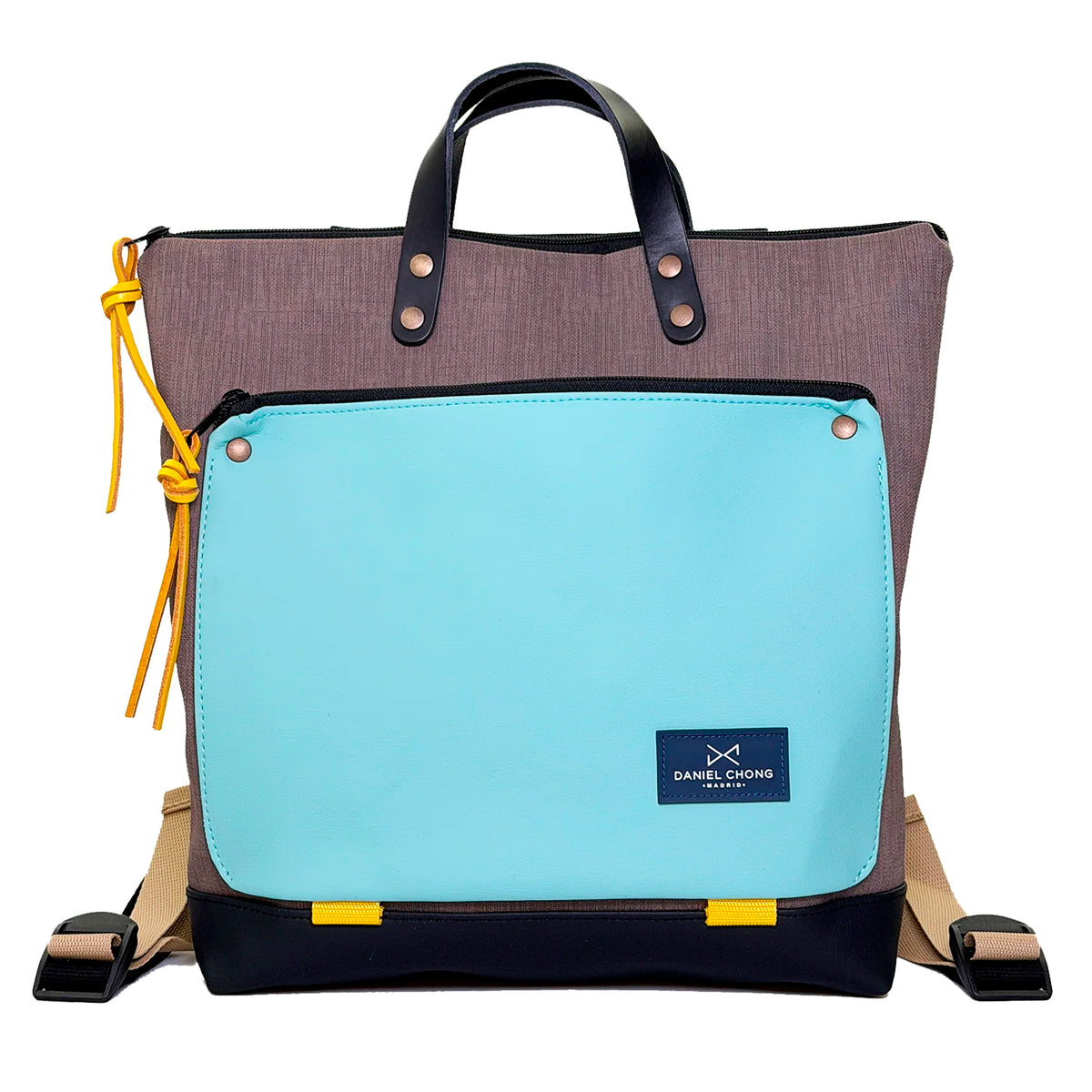Mochila Book Holder Cuadrada Impermeable con bolsillo extra Daniel Chong - Gris con bolsillo azul