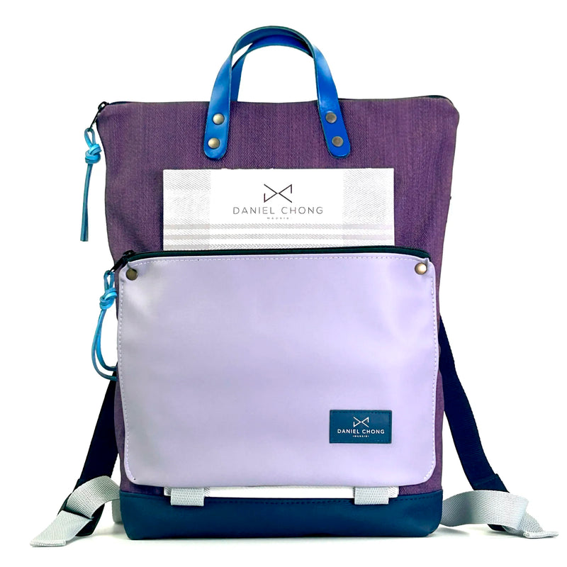 Mochila Book Holder Impermeable con bolsillo extra Daniel Chong - Violeta con bolsillo lila