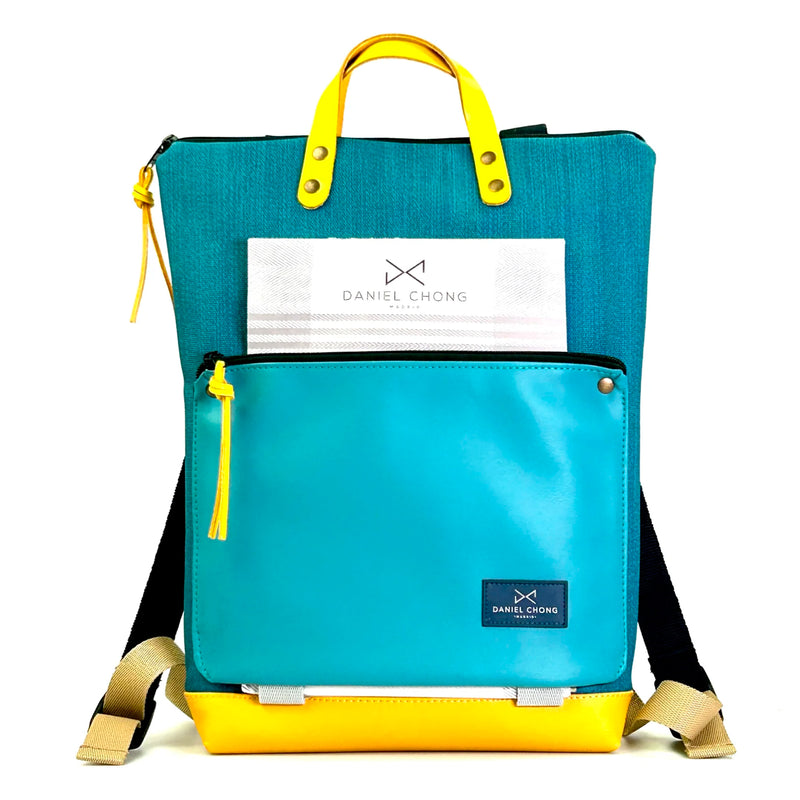 Mochila Book Holder Impermeable con bolsillo extra Daniel Chong - Turquesa con bolsillo azul