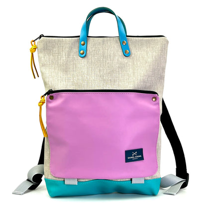 Mochila Book Holder Impermeable con bolsillo extra Daniel Chong - Gris con bolsillo lila