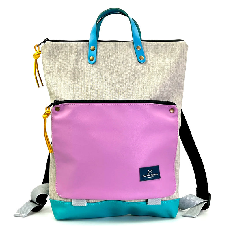 Mochila Book Holder Impermeable con bolsillo extra Daniel Chong - Gris con bolsillo lila