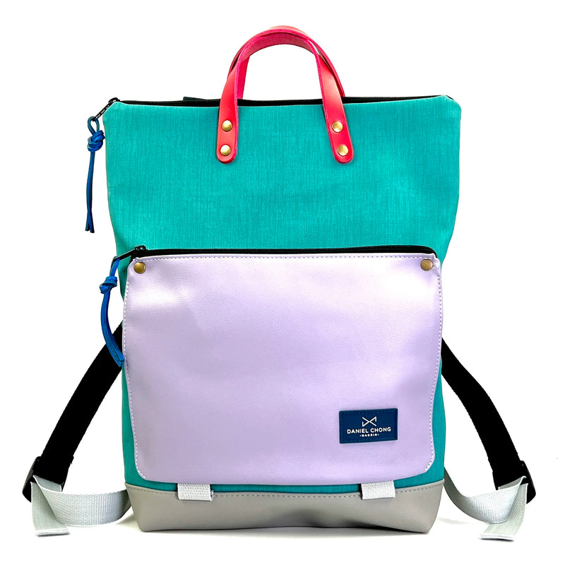 Mochila Book Holder Impermeable con bolsillo extra Daniel Chong - Turquesa con bolsillo lila