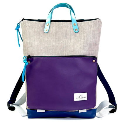 Mochila Book Holder Impermeable con bolsillo extra Daniel Chong - Gris con bolsillo violeta