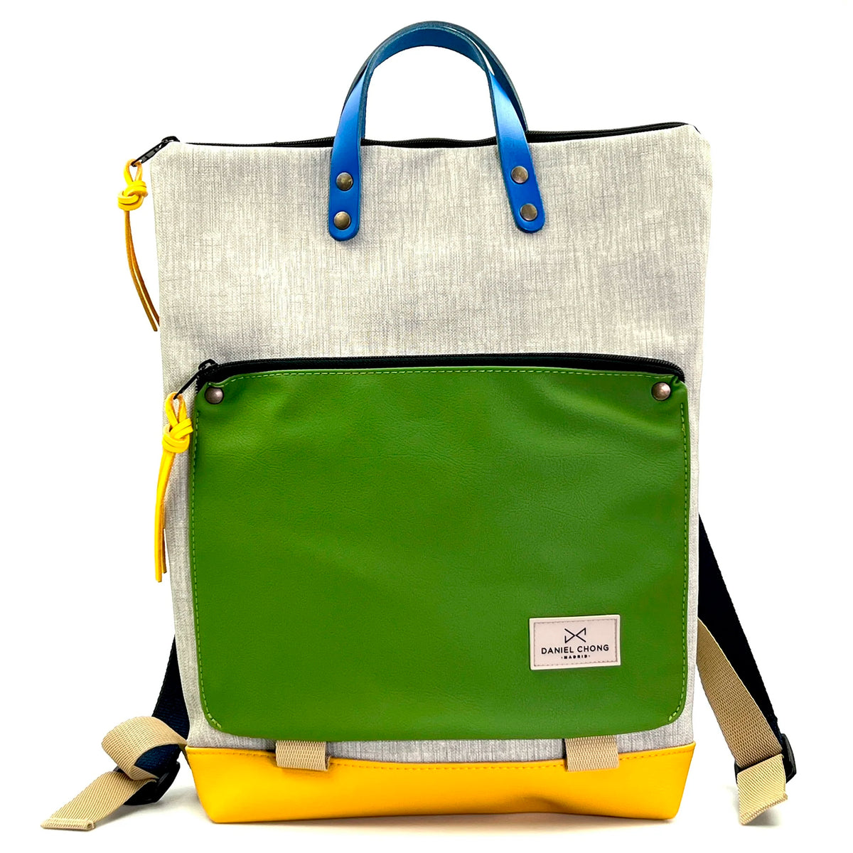 Mochila Book Holder Impermeable con bolsillo extra Daniel Chong - Gris con bolsillo verde