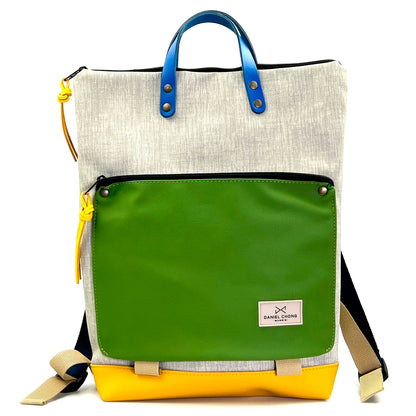 Mochila Book Holder Impermeable con bolsillo extra Daniel Chong - Gris con bolsillo verde