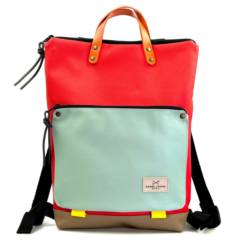Mochila Book Holder Impermeable con bolsillo extra Daniel Chong - Roja con bolsillo menta
