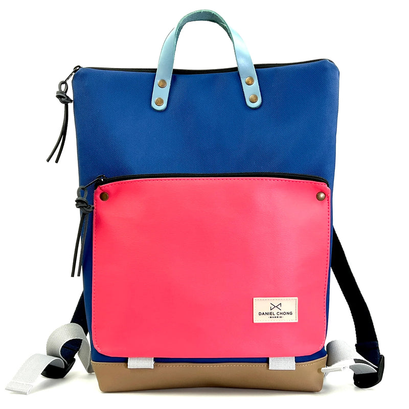 Mochila Book Holder Impermeable con bolsillo extra Daniel Chong - Azul con bolsillo fucsia