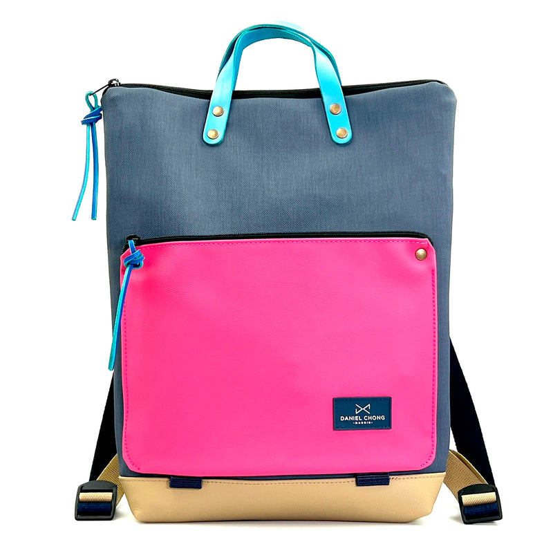 Mochila Book Holder Impermeable con bolsillo extra Daniel Chong - Azul con bolsillo fucsia