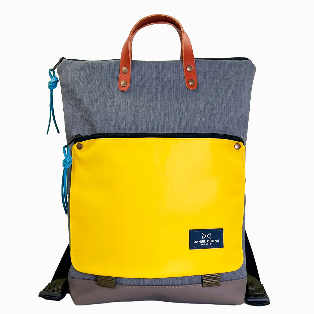 Mochila Book Holder Impermeable con bolsillo extra Daniel Chong - Gris con bolsillo amarillo
