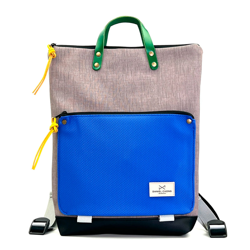 Mochila Book Holder Impermeable con bolsillo extra Daniel Chong - Gris con bolsillo azul