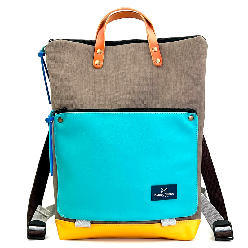 Mochila Book Holder Impermeable con bolsillo extra Daniel Chong - Gris con bolsillo azul