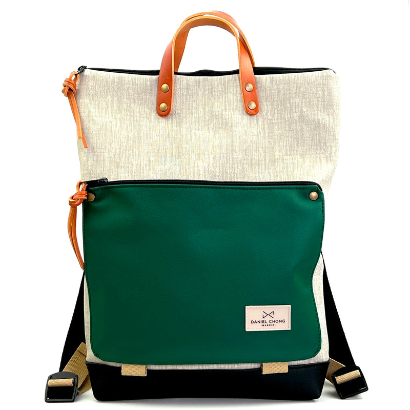 Mochila Book Holder Impermeable con bolsillo extra Daniel Chong - Gris con bolsillo verde