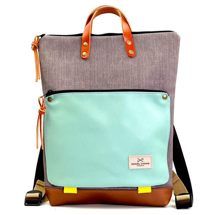 Mochila Book Holder Impermeable con bolsillo extra Daniel Chong - Gris con bolsillo menta