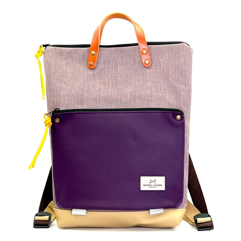 Mochila Book Holder Impermeable con bolsillo extra Daniel Chong - Gris con bolsillo violeta