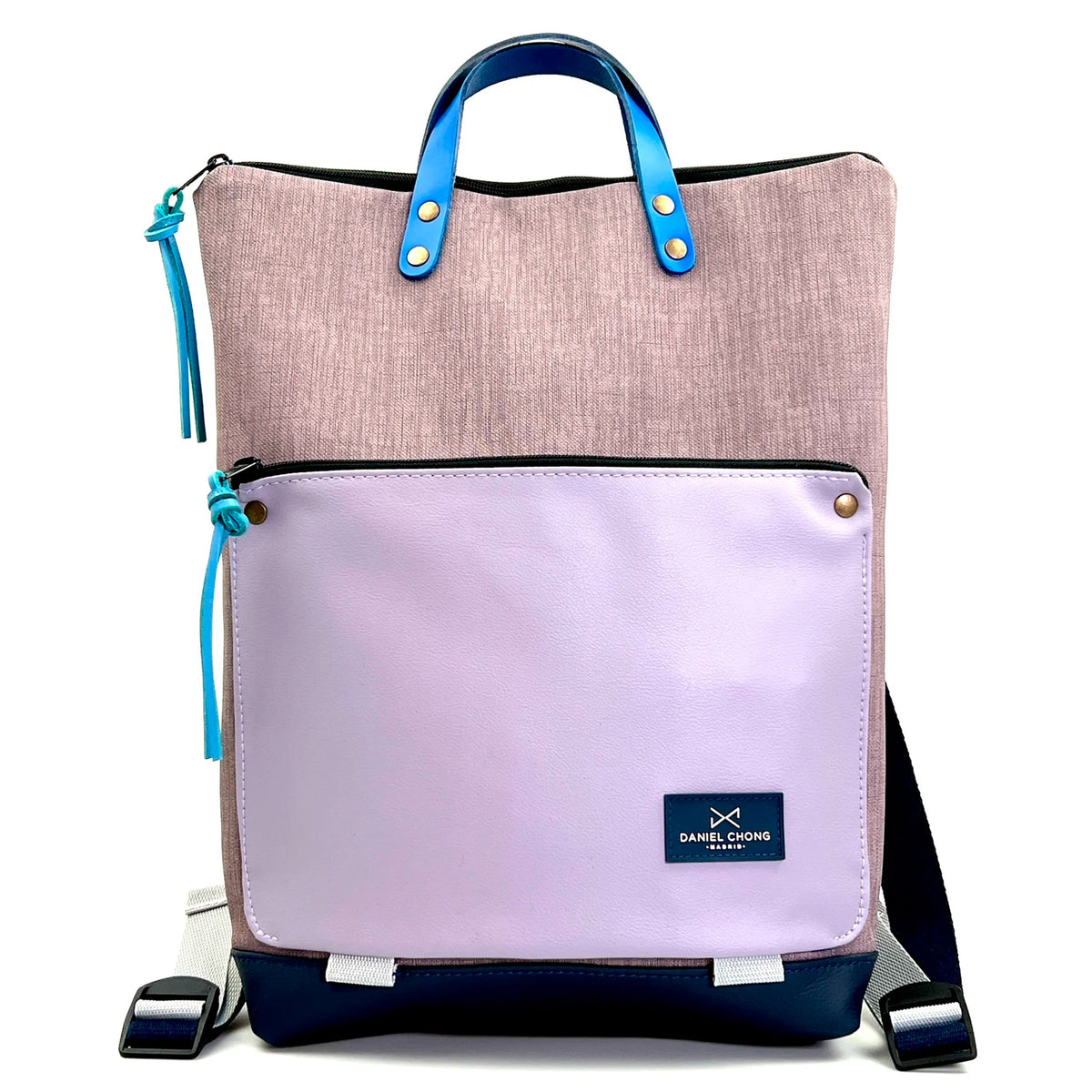Mochila Book Holder Impermeable con bolsillo extra Daniel Chong - Gris con bolsillo lila