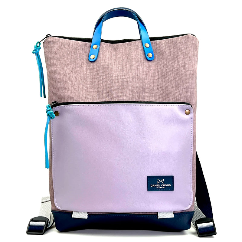 Mochila Book Holder Impermeable con bolsillo extra Daniel Chong - Gris con bolsillo lila