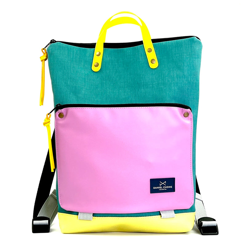 Mochila Book Holder Impermeable con bolsillo extra Daniel Chong - Turquesa con bolsillo rosa