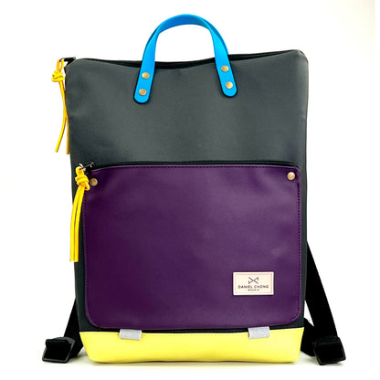 Mochila Book Holder Impermeable con bolsillo extra Daniel Chong - Gris oscuro con bolsillo violeta