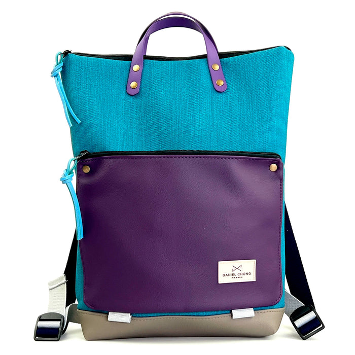 Mochila Book Holder Impermeable con bolsillo extra Daniel Chong - Turquesa con bolsillo violeta