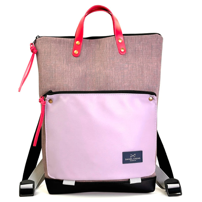 Mochila Book Holder Impermeable con bolsillo extra Daniel Chong - Gris con bolsillo lila