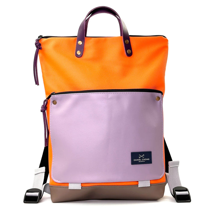 Mochila Book Holder Impermeable con bolsillo extra Daniel Chong - Naranja con bolsillo lila