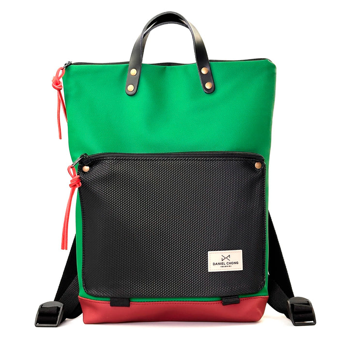 Mochila Book Holder Impermeable con bolsillo extra Daniel Chong - Verde con bolsillo negro
