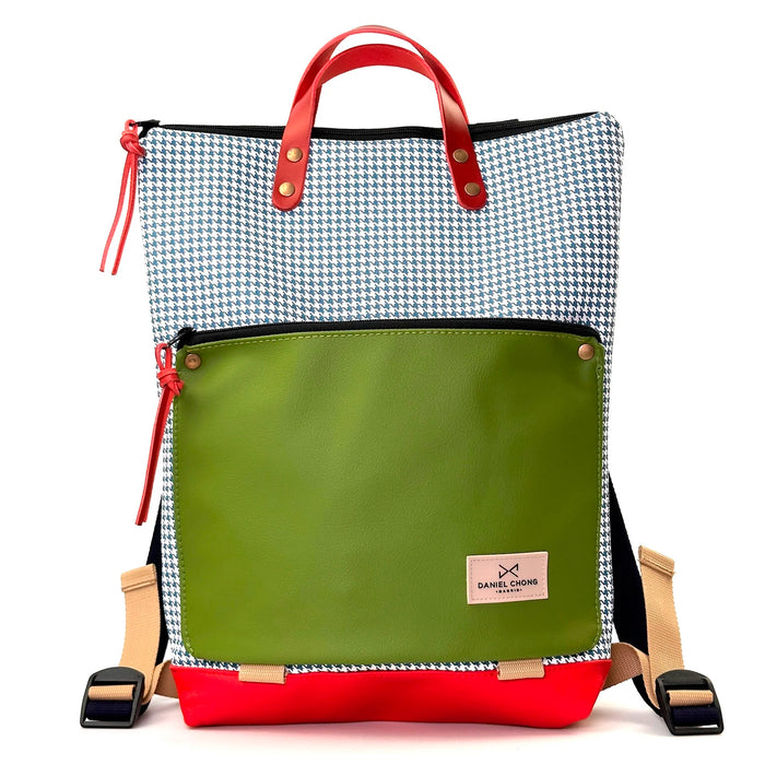 Mochila Book Holder Impermeable con bolsillo extra Daniel Chong - Pata de gallo con bolsillo verde