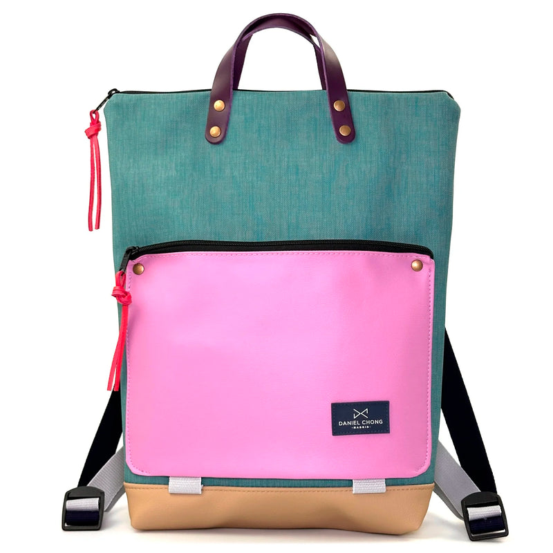 Mochila Book Holder Impermeable con bolsillo extra Daniel Chong - Turquesa con bolsillo rosa