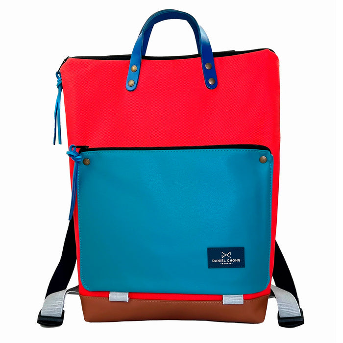 Mochila Book Holder Impermeable con bolsillo extra Daniel Chong - Rojo con bolsillo azul