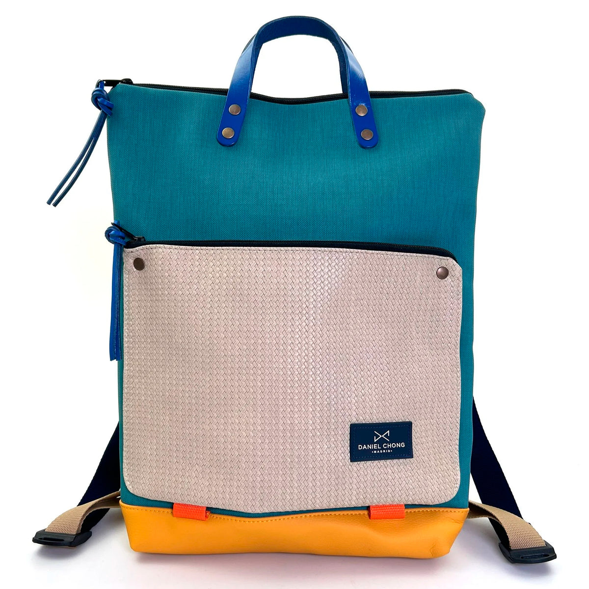Mochila Book Holder Impermeable con bolsillo extra Daniel Chong - Turquesa con bolsillo beige