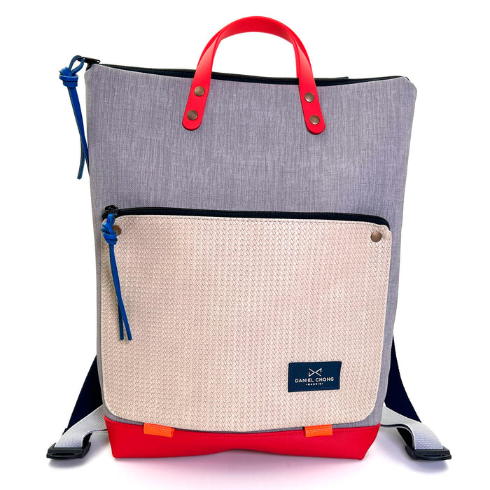 Mochila Book Holder Impermeable con bolsillo extra Daniel Chong - Gris con bolsillo beige