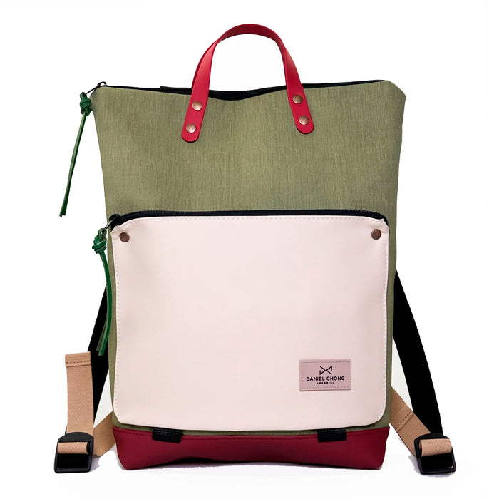 Mochila Book Holder Impermeable con bolsillo extra Daniel Chong - Verde con bolsillo beige