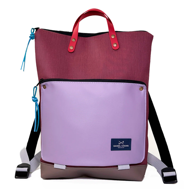 Mochila Book Holder Impermeable con bolsillo extra Daniel Chong - Color vino con bolsillo lila