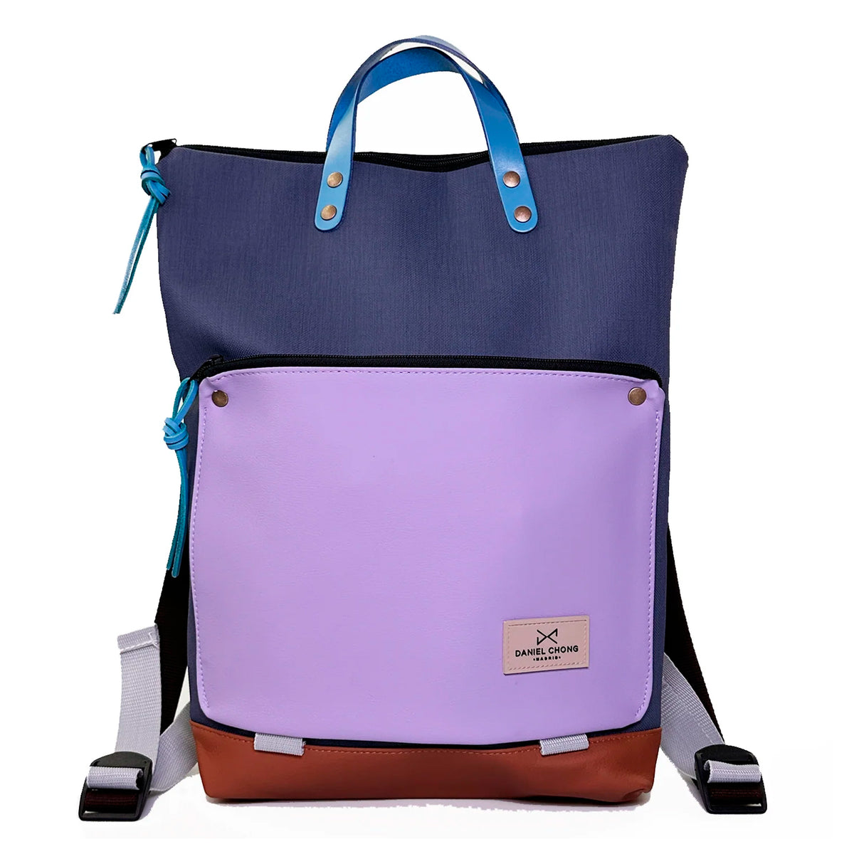 Mochila Book Holder Impermeable con bolsillo extra Daniel Chong - Azul con bolsillo lila