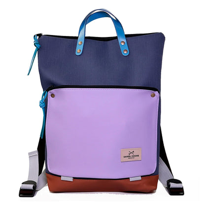 Mochila Book Holder Impermeable con bolsillo extra Daniel Chong - Azul con bolsillo lila