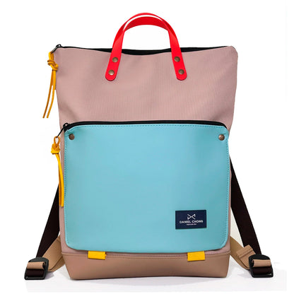Mochila Book Holder Impermeable con bolsillo extra Daniel Chong - Beige con bolsillo menta