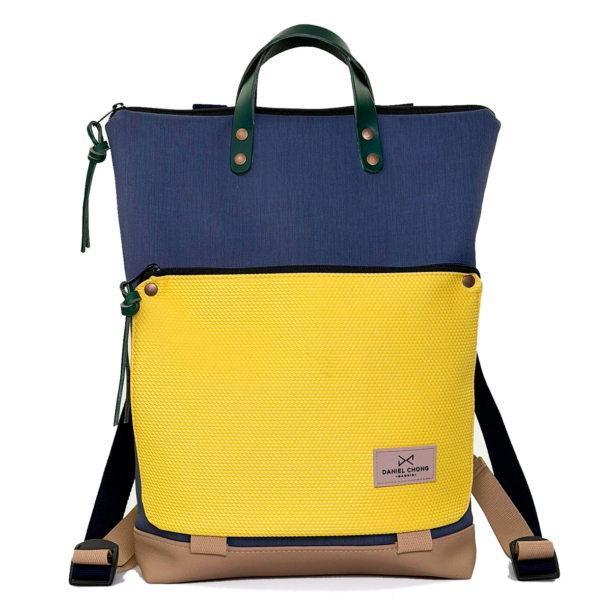 Mochila Book Holder Impermeable con bolsillo extra Daniel Chong - Azul con bolsillo amarillo