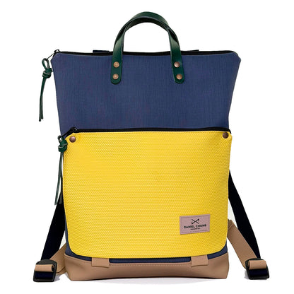 Mochila Book Holder Impermeable con bolsillo extra Daniel Chong - Azul con bolsillo amarillo