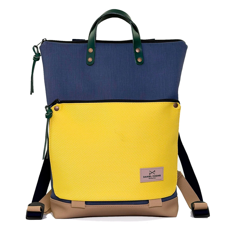 Mochila Book Holder Impermeable con bolsillo extra Daniel Chong - Azul con bolsillo amarillo