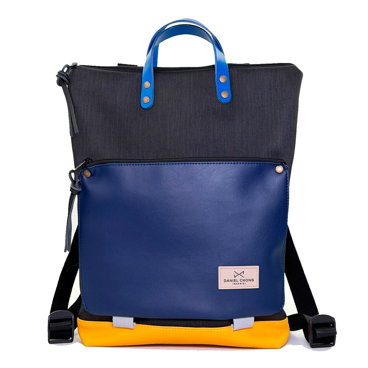 Mochila Book Holder Impermeable con bolsillo extra Daniel Chong - Negro con bolsillo azul