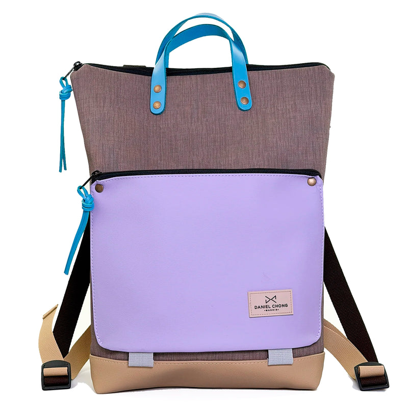 Mochila Book Holder Impermeable con bolsillo extra Daniel Chong - Gris con bolsillo lila