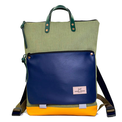 Mochila Book Holder Impermeable con bolsillo extra Daniel Chong - Verde con bolsillo azul