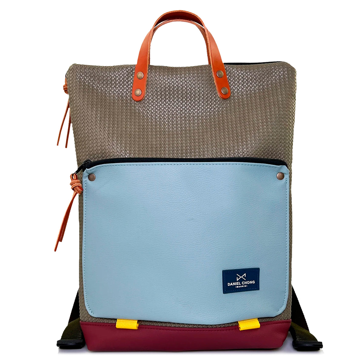 Mochila Book Holder Impermeable con bolsillo extra Daniel Chong - Gris con bolsillo azul cielo