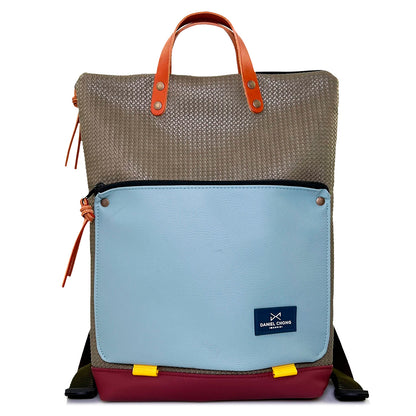 Mochila Book Holder Impermeable con bolsillo extra Daniel Chong - Gris con bolsillo azul cielo